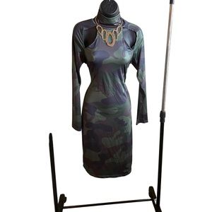 Green Army body con dress